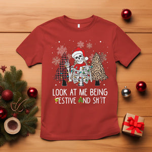 Christmas T Shirt Skeleton Look At Me Being Festival And Shit Leopard Xmas Tree TS09 Red Printyourwear