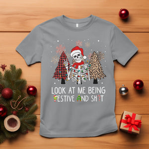 Christmas T Shirt Skeleton Look At Me Being Festival And Shit Leopard Xmas Tree TS09 Sport Gray Printyourwear