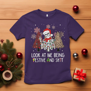 Christmas T Shirt Skeleton Look At Me Being Festival And Shit Leopard Xmas Tree TS09 Purple Printyourwear