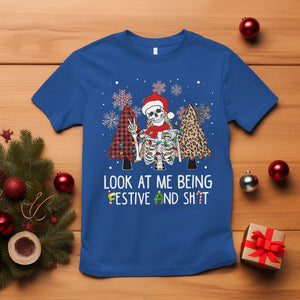 Christmas T Shirt Skeleton Look At Me Being Festival And Shit Leopard Xmas Tree TS09 Royal Blue Printyourwear