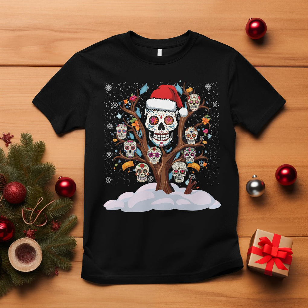 Christmas T Shirt Sugar Skull On Tree Funny Xmas TS09 Black Printyourwear