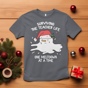 Christmas T Shirt Surviving The Teacher Life One Meltdown At A Time TS09 Charcoal Printyourwear