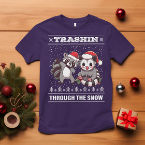 Christmas T Shirt Trashin Through The Snow Garbage Gang Opossum Raccoon Santa Hat TS09 Purple Printyourwear