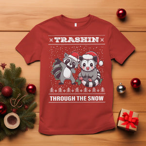 Christmas T Shirt Trashin Through The Snow Garbage Gang Opossum Raccoon Santa Hat TS09 Red Printyourwear