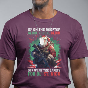 Christmas T Shirt Up On The Rooftop Click Click Click Santa Patriotic TS09 Maroon Printyourwear