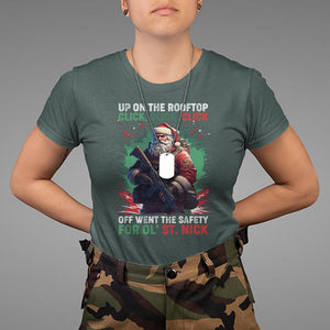 Christmas T Shirt Up On The Rooftop Click Click Click Santa Patriotic TS09 Dark Forest Green Printyourwear