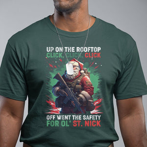 Christmas T Shirt Up On The Rooftop Click Click Click Santa Patriotic TS09 Dark Forest Green Printyourwear