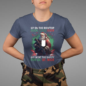 Christmas T Shirt Up On The Rooftop Click Click Click Santa Patriotic TS09 Navy Printyourwear