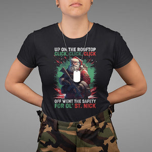 Christmas T Shirt Up On The Rooftop Click Click Click Santa Patriotic TS09 Black Printyourwear