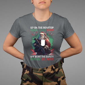 Christmas T Shirt Up On The Rooftop Click Click Click Santa Patriotic TS09 Dark Heather Printyourwear