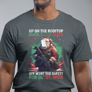 Christmas T Shirt Up On The Rooftop Click Click Click Santa Patriotic TS09 Dark Heather Printyourwear