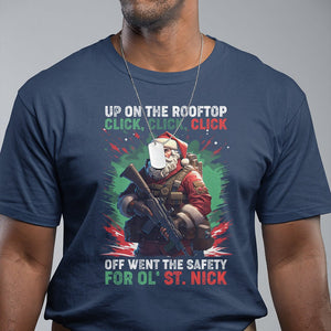 Christmas T Shirt Up On The Rooftop Click Click Click Santa Patriotic TS09 Navy Printyourwear