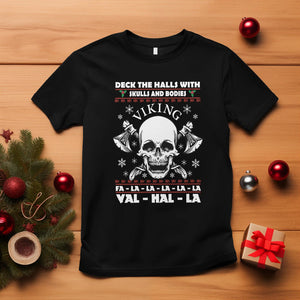 Christmas T Shirt Viking Valhalla Deck The Halls With Skulls And Bodies TS09 Black Printyourwear