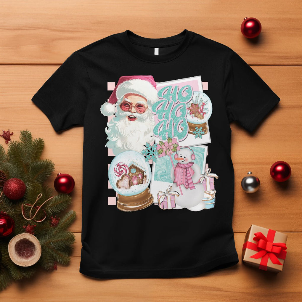 Christmas T Shirt Vintage Pink Santa Claus Ho Ho Ho TS09 Black Printyourwear