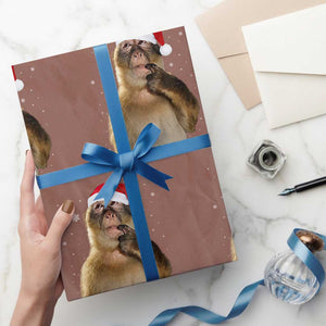 Christmas Thinking Monkey Meme Humor Brainrot Wrapping Paper Roll TS11 Mocha Print Your Wear