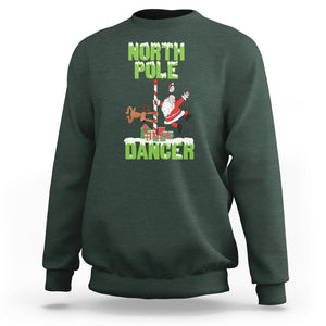 Christmas Sweatshirt North Pole Dancer Reindeer Santa Ugly Xmas TS09 Dark Forest Green Printyourwear