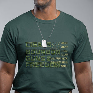 Cigars Bourbon Guns Freedom American Flag T Shirt TS09 Dark Forest Green Print Your Wear