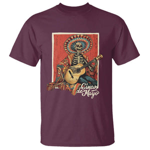 Cinco De Mayo T Shirt Mariachi Skeleton Playing Guitar Mexican Party TS09 Maroon Printyourwear