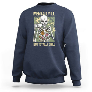 Coffee Lover Skeleton Sweatshirt Mentally Ill But Totally Chill Funny Drinking TS02 Navy Printyourwear