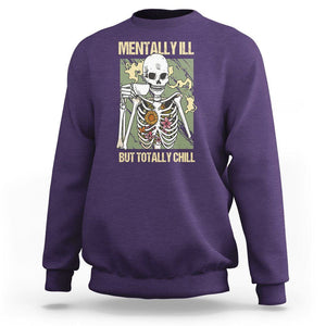 Coffee Lover Skeleton Sweatshirt Mentally Ill But Totally Chill Funny Drinking TS02 Purple Printyourwear