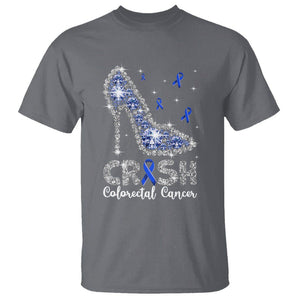 Colorectal Cancer Awareness T Shirt Crush Colon Colonscopy Blue Ribbon High Heels TS09 Charcoal Printyourwear