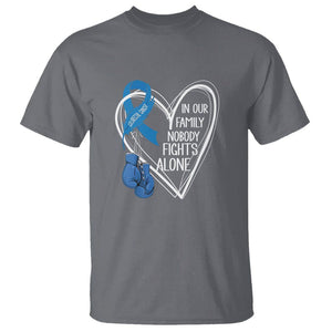 Colorectal Cancer Awareness T Shirt In Our Family Nobody Fights Alone Colon Colonscopy TS09 Charcoal Printyourwear