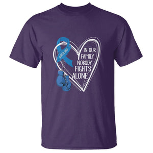 Colorectal Cancer Awareness T Shirt In Our Family Nobody Fights Alone Colon Colonscopy TS09 Purple Printyourwear