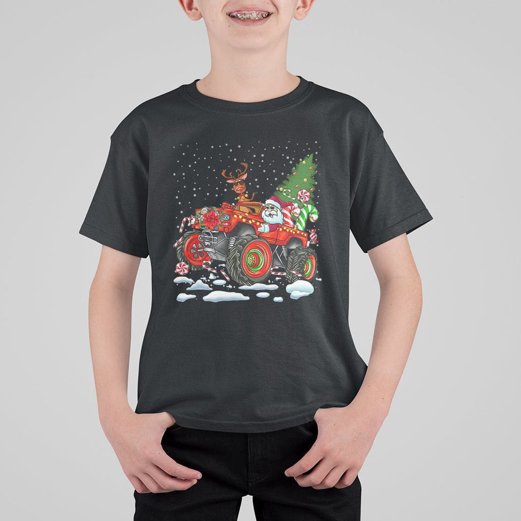 Construction Excavator Christmas Tree Light T Shirt For Kid TS09 Black Printyourwear