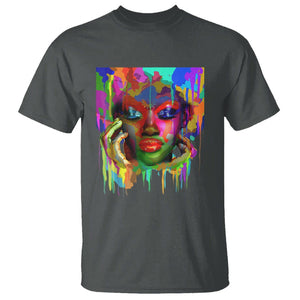 Cool African Woman Afro Color Painted Face T Shirt TS01 Dark Heather Printyourwear