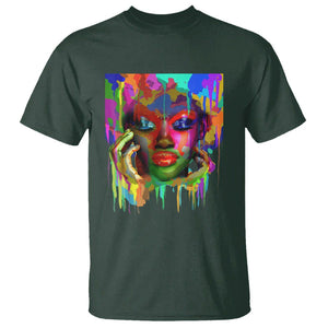 Cool African Woman Afro Color Painted Face T Shirt TS01 Dark Forest Green Printyourwear