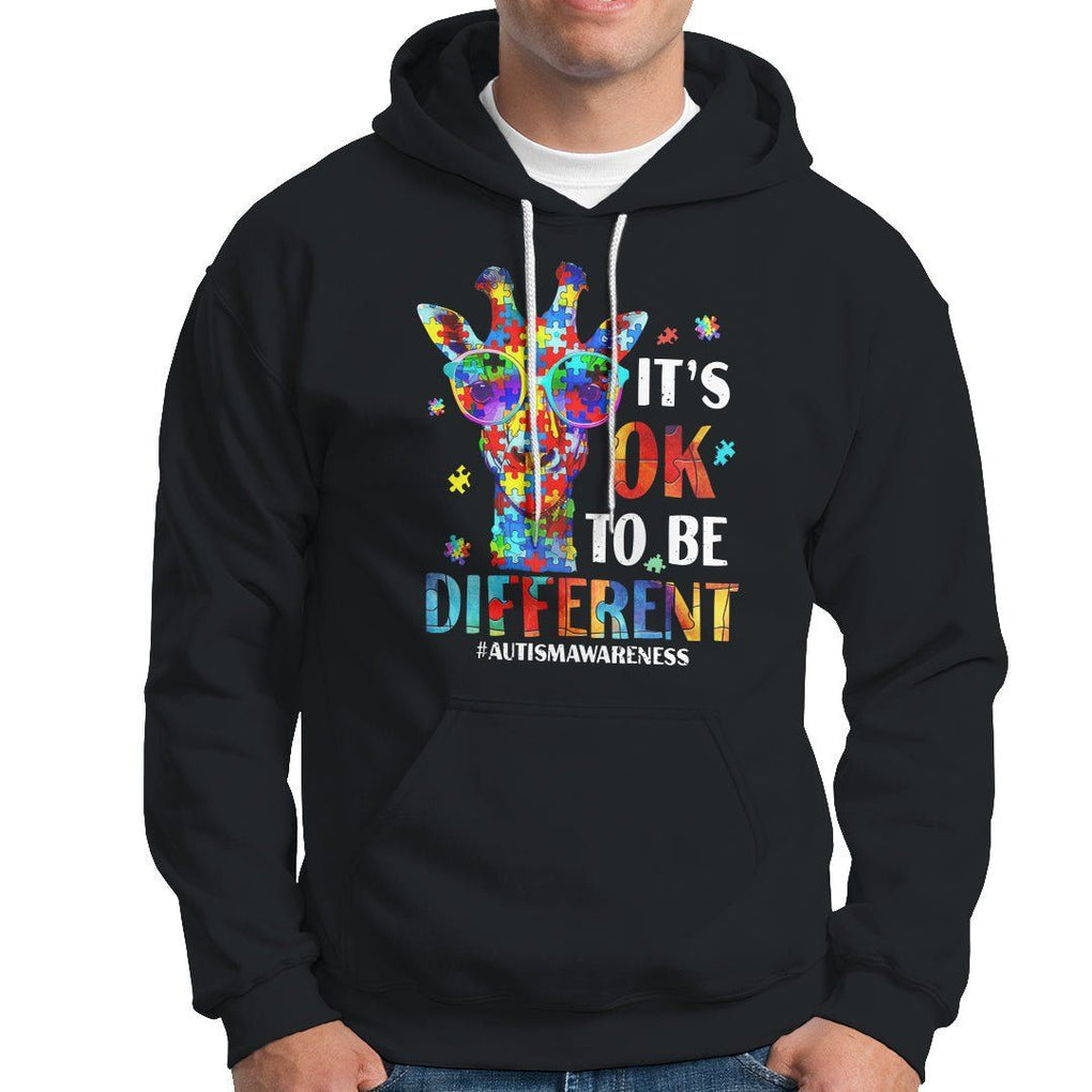 Cool Giraffe Autism Hoodie It's Ok To Be Different Jigsaw Puzzle TS01 Black Printyourwear