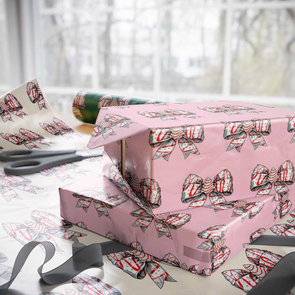 Coquette Bow Christmas Tree Cake Wrapping Paper Roll Xmas Vibes TS02 Light Pink Print Your Wear