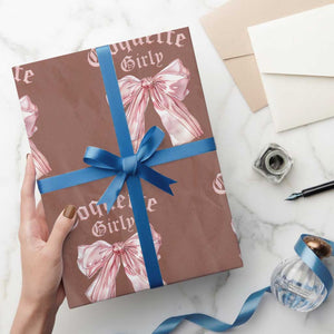 Coquette Girly Wrapping Paper Roll Pink Bow TS02 Mocha Print Your Wear
