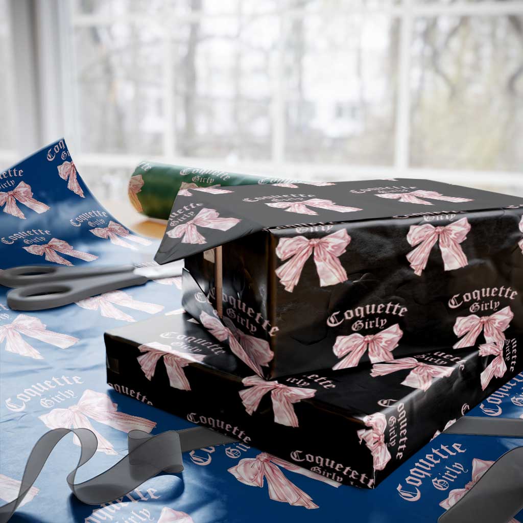 Coquette Girly Wrapping Paper Roll Pink Bow TS02 Black Print Your Wear