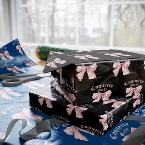 Coquette Girly Wrapping Paper Roll Pink Bow TS02 Black Print Your Wear