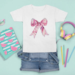 Coquette T Shirt For Kid Pink Ribbon Aesthetic Trendy Girly Girl TS09 White Printyourwear