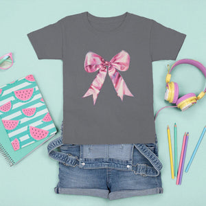 Coquette T Shirt For Kid Pink Ribbon Aesthetic Trendy Girly Girl TS09 Charcoal Printyourwear