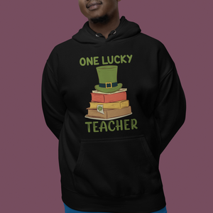 One Lucky Teacher St Patricks Day Hoodie Lepreachaun Hat with Books Reading TS02 Printyourwear