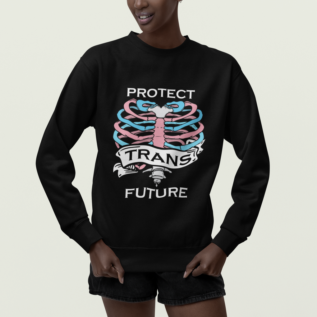 Protect Trans Kids Skeleton Sweatshirt Transgender Future LGBT Pride Flag LGBTQ Support TS02 Printyourwear