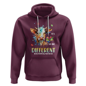 Cow Autism Awareness Hoodie Acceptance It's Ok To Be Different Puzzle Piece TS02 Maroon Printyourwear