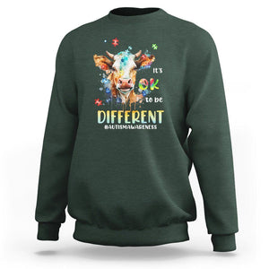 Cow Autism Awareness Sweatshirt Acceptance It's Ok To Be Different Puzzle Piece TS02 Dark Forest Green Printyourwear