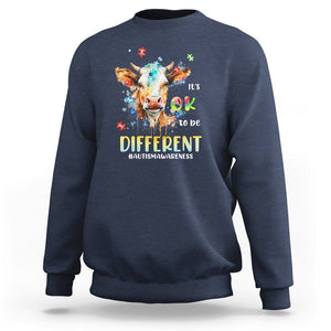 Cow Autism Awareness Sweatshirt Acceptance It's Ok To Be Different Puzzle Piece TS02 Navy Printyourwear