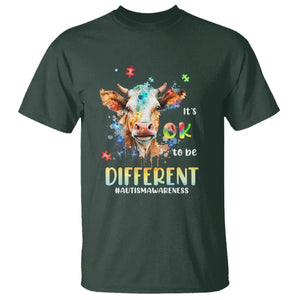 Cow Autism Awareness T Shirt Acceptance It's Ok To Be Different Puzzle Piece TS02 Dark Forest Green Printyourwear