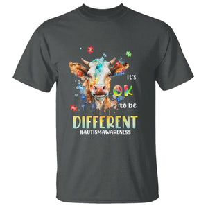 Cow Autism Awareness T Shirt Acceptance It's Ok To Be Different Puzzle Piece TS02 Dark Heather Printyourwear