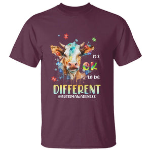 Cow Autism Awareness T Shirt Acceptance It's Ok To Be Different Puzzle Piece TS02 Maroon Printyourwear