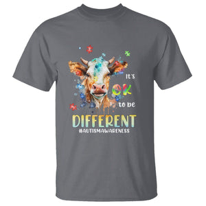 Cow Autism Awareness T Shirt Acceptance It's Ok To Be Different Puzzle Piece TS02 Charcoal Printyourwear