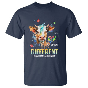 Cow Autism Awareness T Shirt Acceptance It's Ok To Be Different Puzzle Piece TS02 Navy Printyourwear