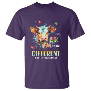 Cow Autism Awareness T Shirt Acceptance It's Ok To Be Different Puzzle Piece TS02 Purple Printyourwear