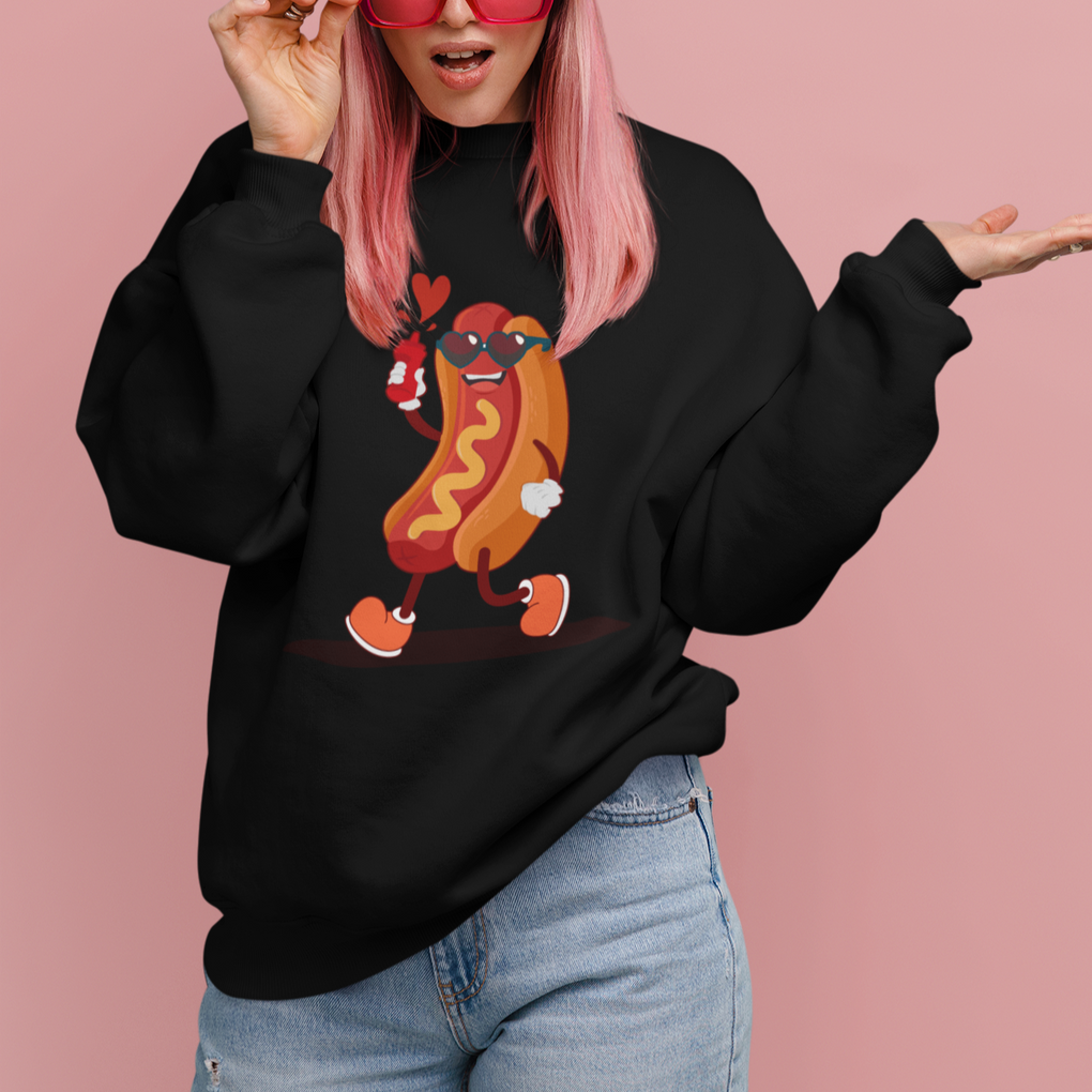 Valentine's Day Sweatshirt Heart Hot Dog Cute Sausage Bun Food Lover TS09 Printyourwear