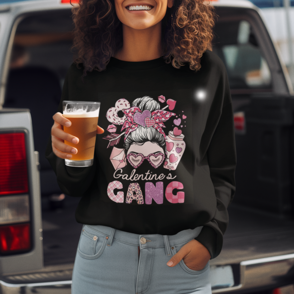 Galentine's Day Sweatshirt Galentines Gang Retro Messy Bun TS02 Printyourwear